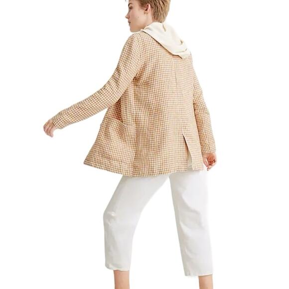 Madewell Linen Dorset Gingham Tan Cream Boyfriend Blazer NWTs size medium - Picture 4 of 12